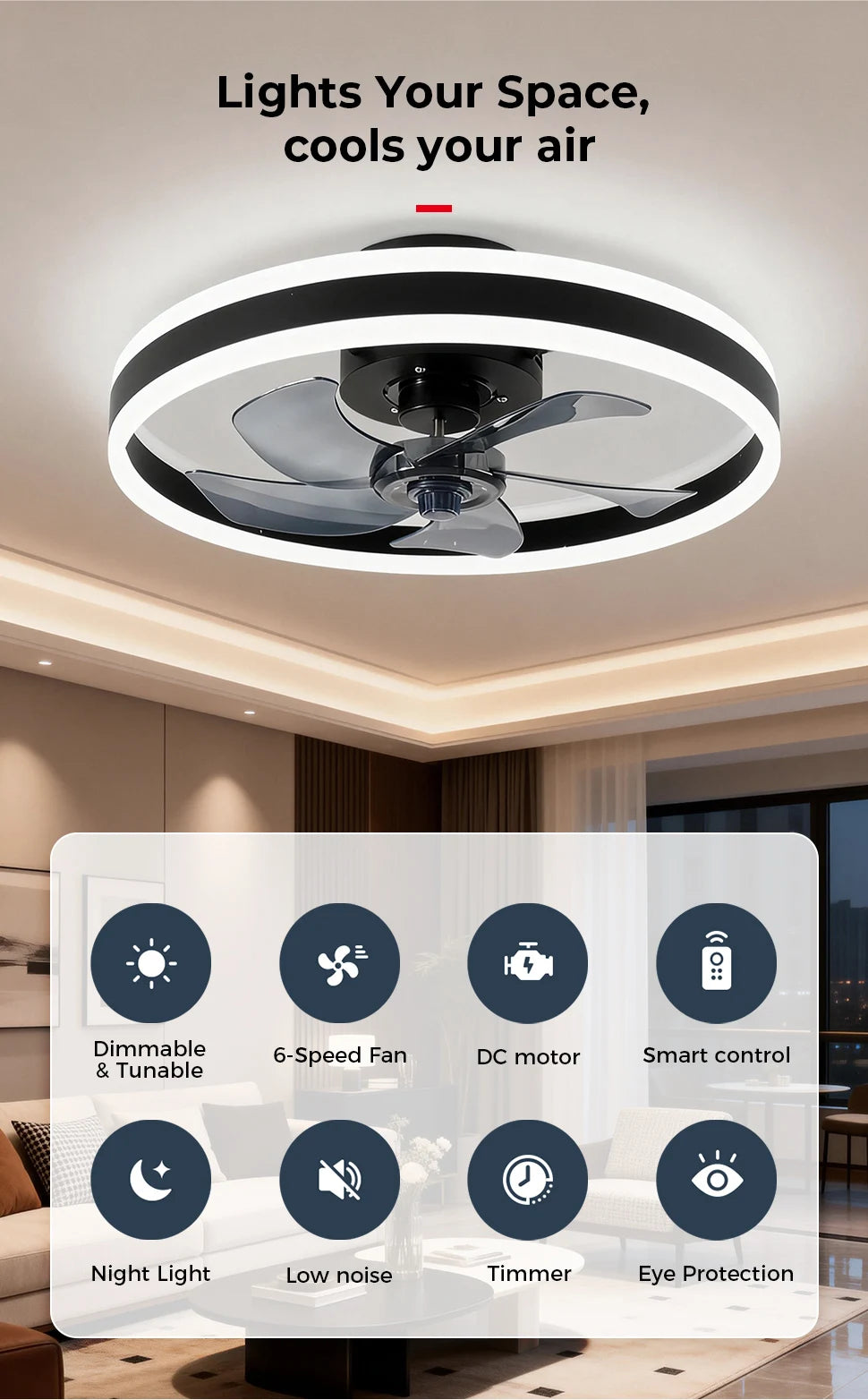IRALAN Low-Profile LED Ceiling Fan with Remote Control