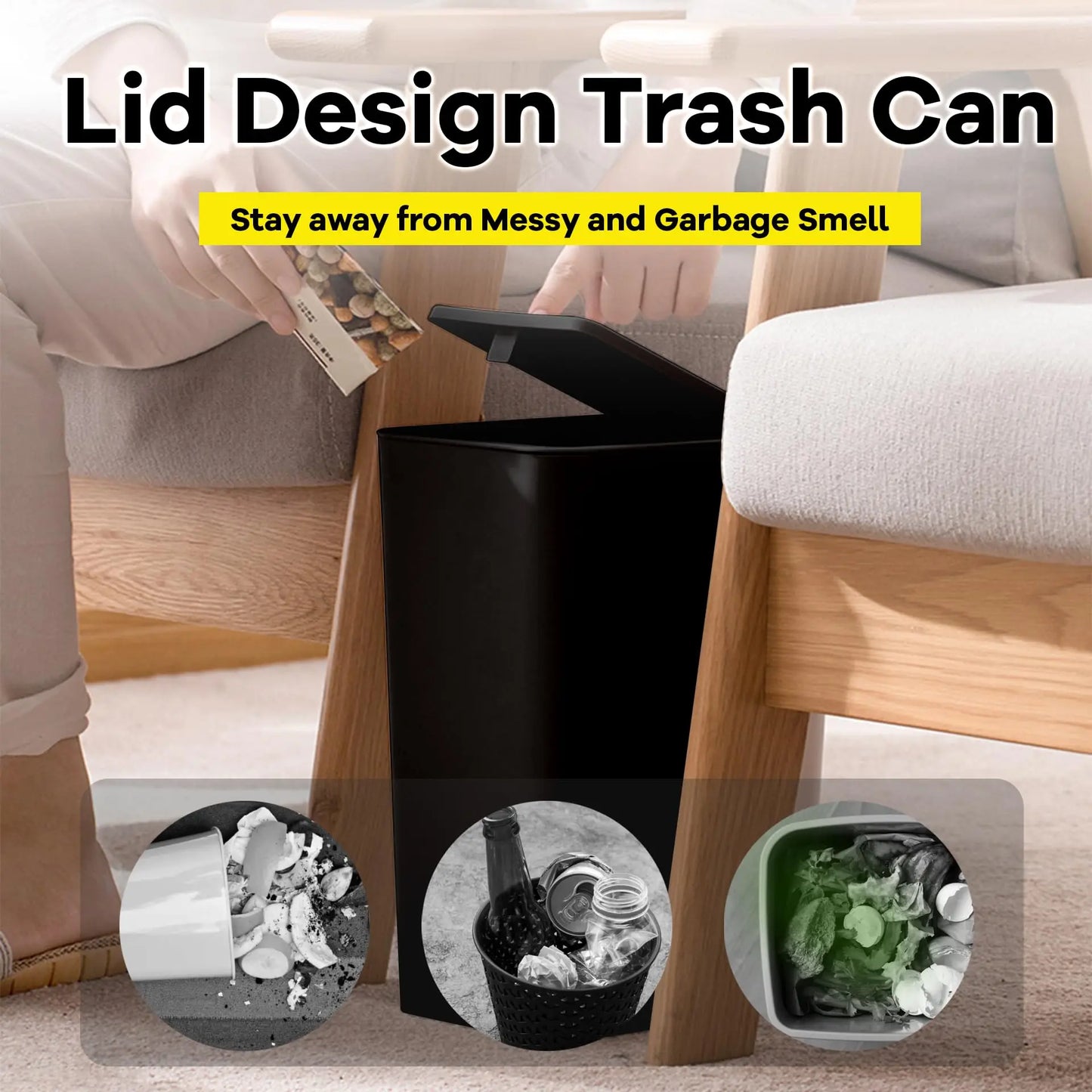 10L Bathroom Trash Can with Press-Top Lid