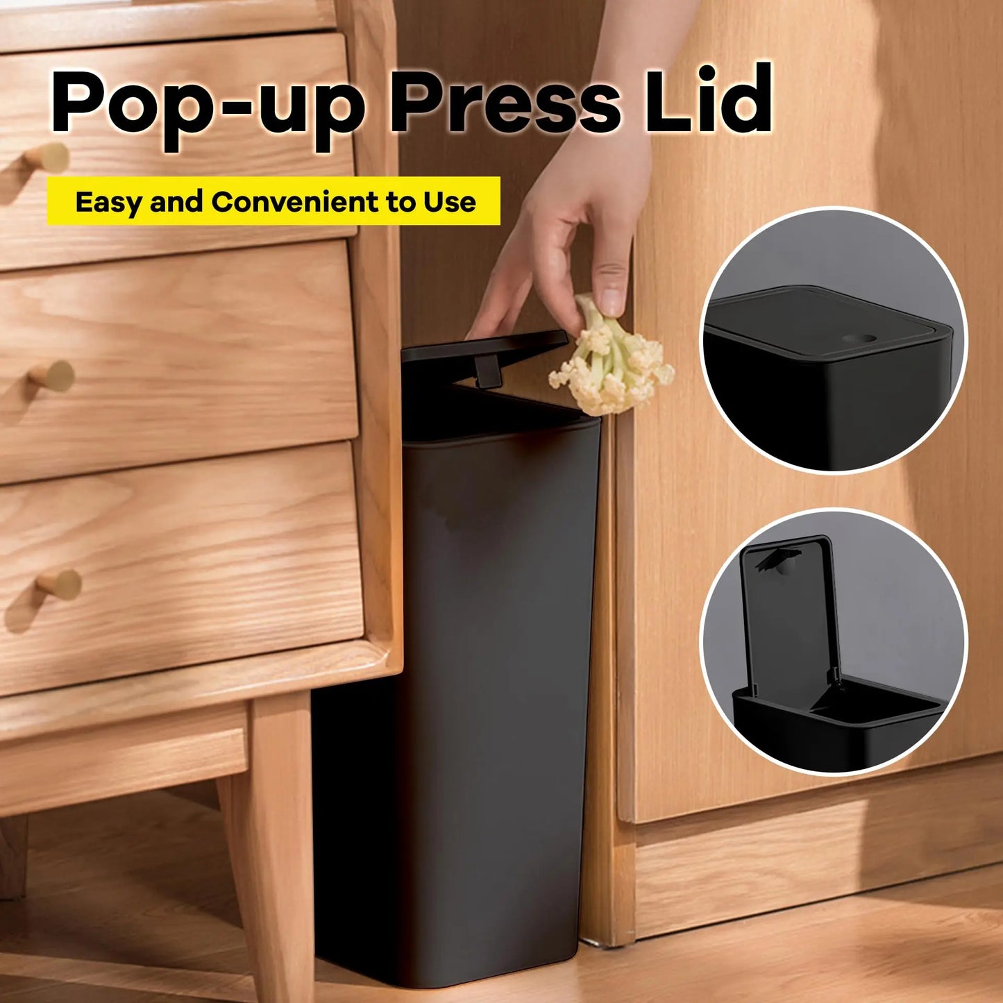 10L Bathroom Trash Can with Press-Top Lid