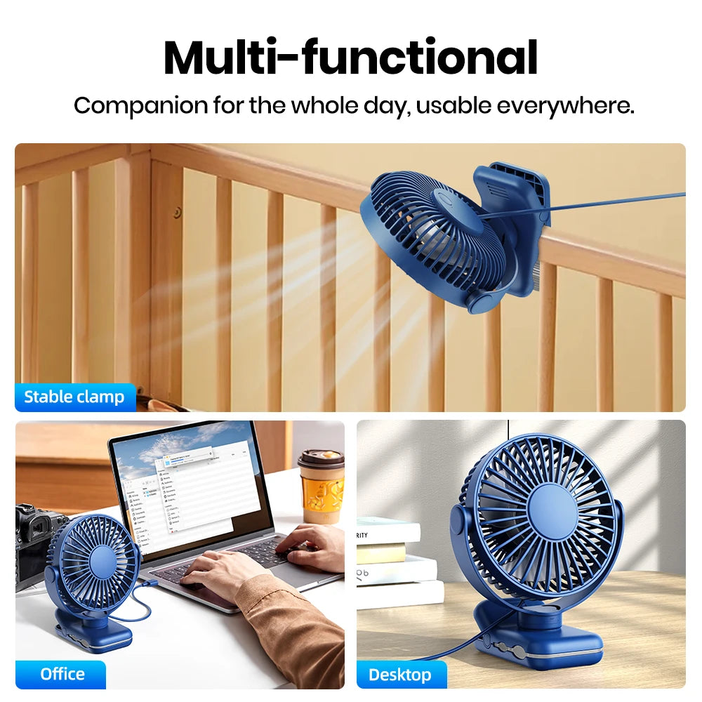 TOPK Portable Clip Desk Fan – USB, 720° Rotation