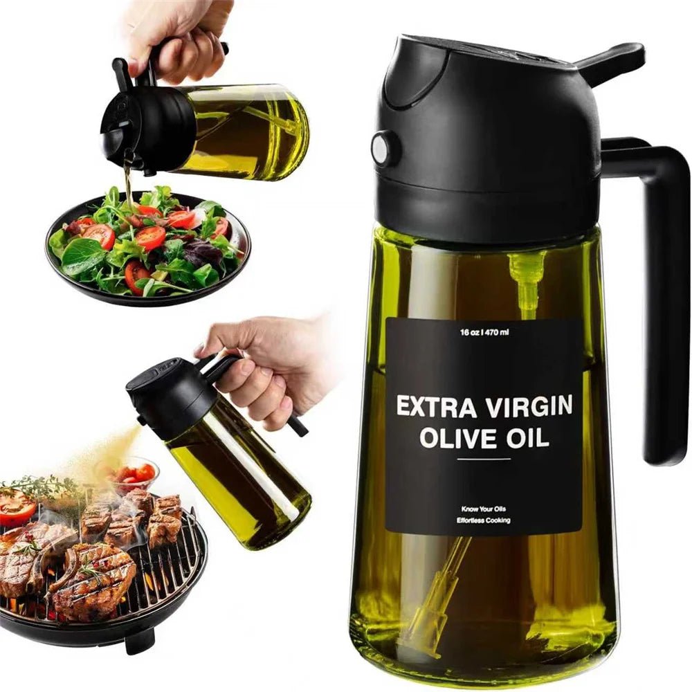 470ml Olive Oil Sprayer & Dispenser – 2-in-1 Glass Bottle