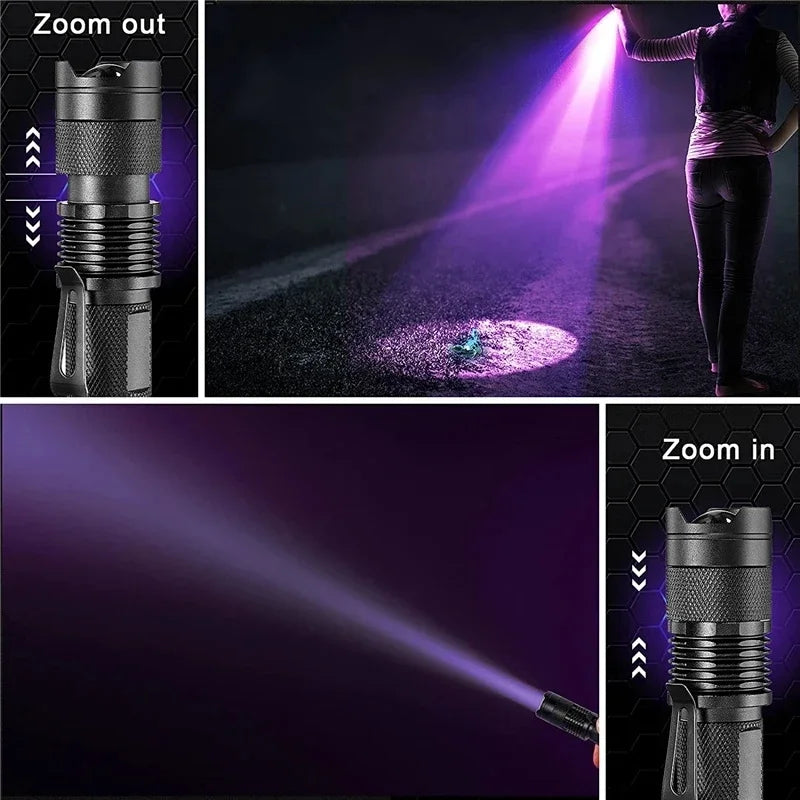 Portable UV Flashlight – 365/395nm, Rechargeable