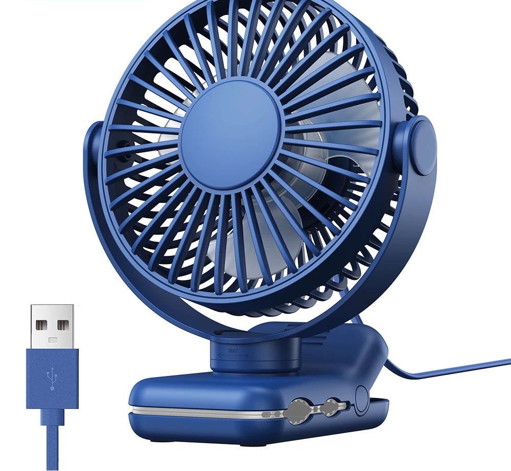 TOPK Portable Clip Desk Fan – USB, 720° Rotation
