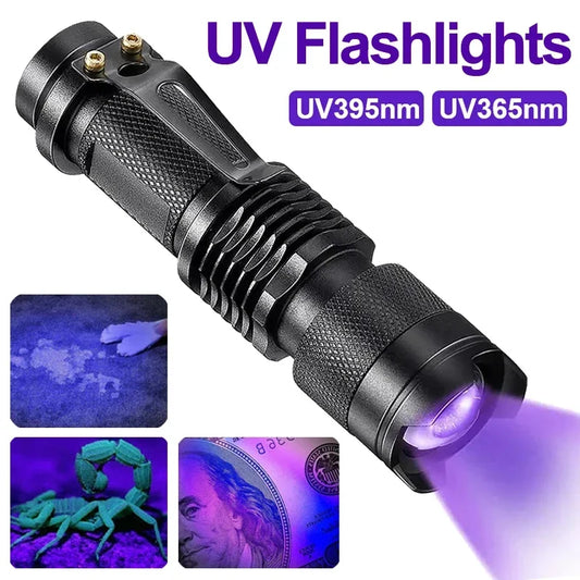 Portable UV Flashlight – 365/395nm, Rechargeable