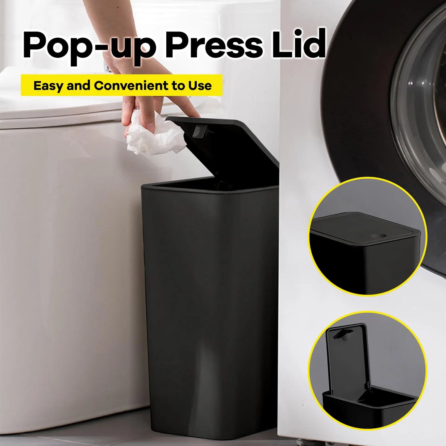 10L Bathroom Trash Can with Press-Top Lid