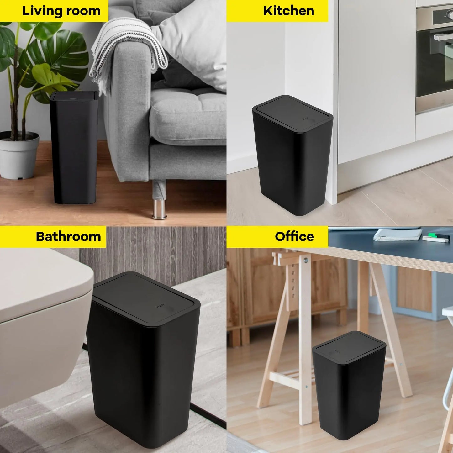 10L Bathroom Trash Can with Press-Top Lid